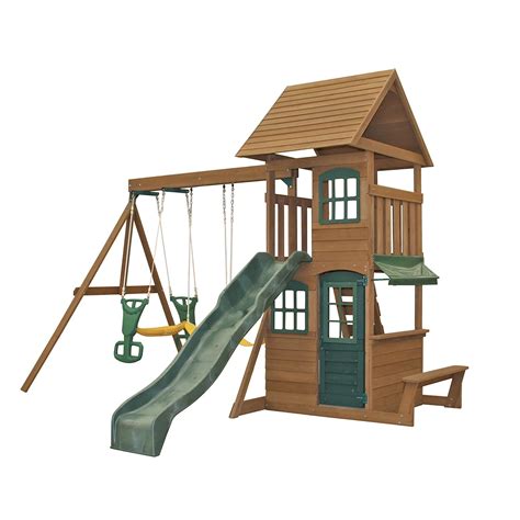 Kidkraft Windale Wooden Swing Set Playset With Clubhouse Swings