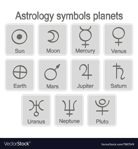 Monochrome Icon Set With Astrology Symbols Planets