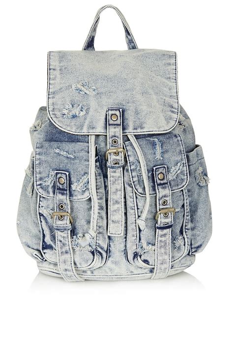Lyst Topshop Ripped Denim Backpack In Blue