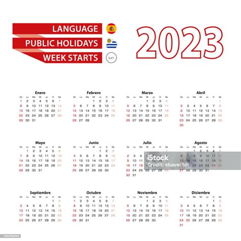Ilustración De Calendario 2023 En Idioma Español Con Días Festivos Del