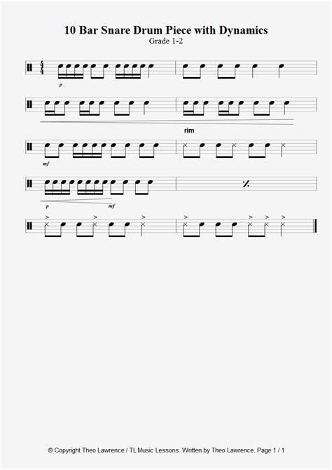10 Bar Snare Drum Piece With Dynamics Beginners Grade 1 2 Learn