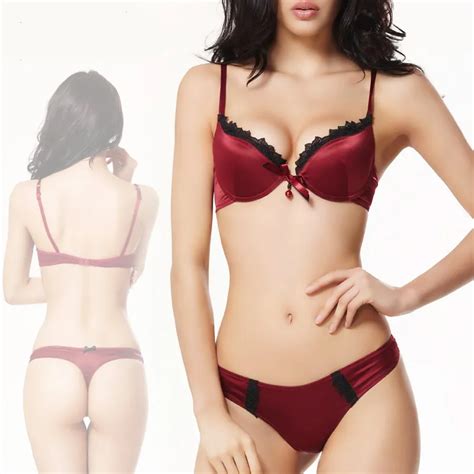 sexy bra and panty sets women bra set push up lingerie set silk underwear thong pearl pendant