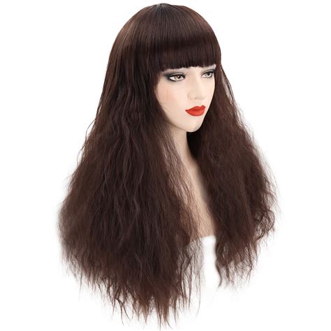 Long Wavy Curly Full Wig Bangs Cosplay Party Black Wigs Synthetic Hair