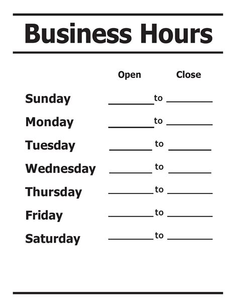 Printable Free Business Hours Template Pdf Printable Templates