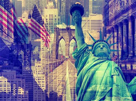 Amerika Bilder Collage De Collage Van De Stad Van New York Stock Foto