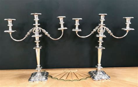 A Pair Of 19c Victorian Silver Plated Candelabras Stock Blanchard