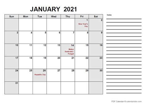 2021 Calendar With India Holidays Pdf Free Printable Templates