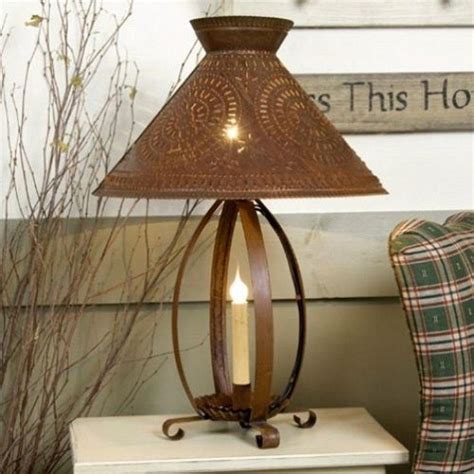 Table Lamp Chisel Country Rustic Wrought Iron Punched Tin Handcrafted