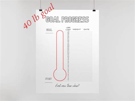 Printable Weight Loss Tracker 40 Lbs Thermometer Goal Etsy Australia
