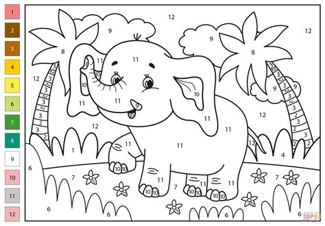 Colorful Elephant Color By Number Worksheet Activity | The Best Porn