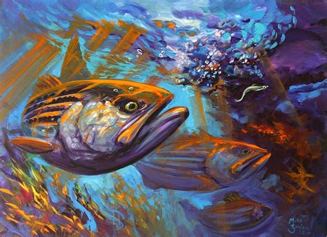 Striped Bass Fishing Art Original Gamefish Painting Acrylic On Canvas