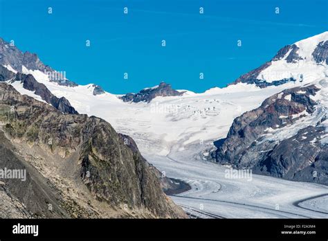 Jungfraujoch In The Summer Southern Side And Large Aletsch Glacier
