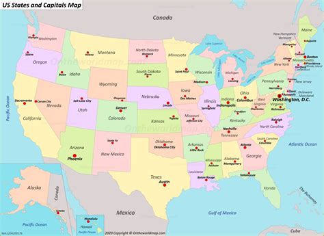Map Of State Capitals Printable