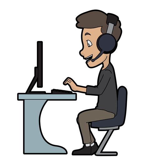 Man working from home on a laptop computer. File:Cartoon Call Centre Guy Using A Computer.svg ...
