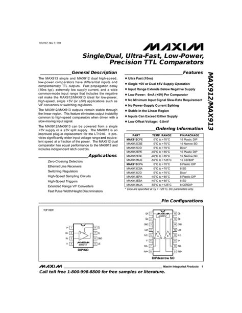 Max912max913 Singledual Ultra Fast Low