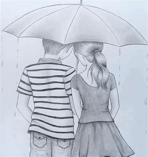 Boy And Girl Drawing With Umbrella Step By Step Full Tutorial Boy And
