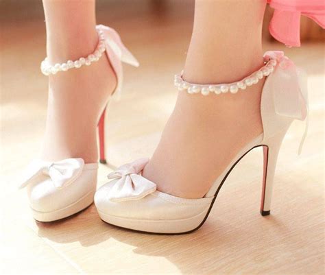 Shoes Heels Cute Girly Pearls Baby Pink Bows Love Want