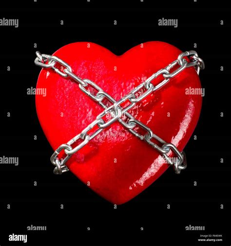 Chained Red Heart Isolated On Black Stock Photo Alamy