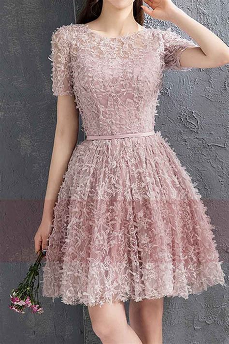 Buy Pink Lace Short Dress In Stock