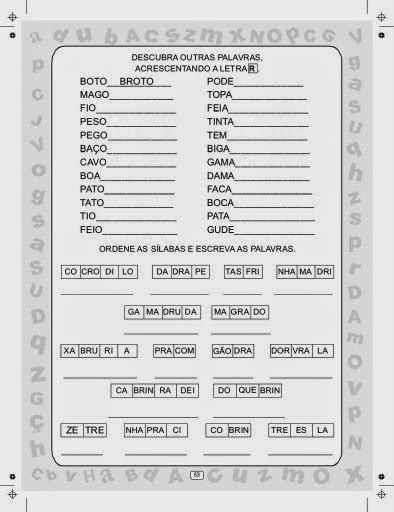 Atividades sílabas complexas br cr dr pr fr gr SÓ ESCOLA