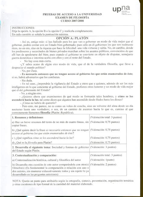 Examen De Historia De La Filosofía Selectividad Navarra Septiembre 2008 Exámenes