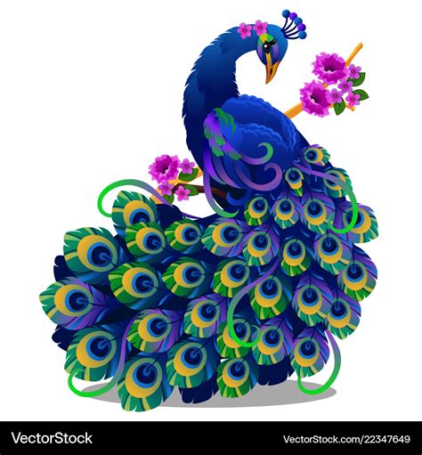 Beautiful Bird Peacock Sitting On A Perch Vector Image