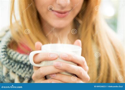 Attractive Woman Having Coffee Stock Image Image Of Drinking Cozy