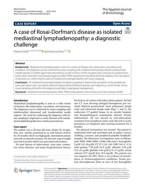 Pdf A Case Of Rosai Dorfmans Disease As Isolated Mediastinal