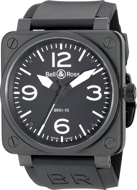 Bell And Ross Mens Br01 92carbon Aviation Rubber Strap Black Dial Watch Bell And Ross Amazonca