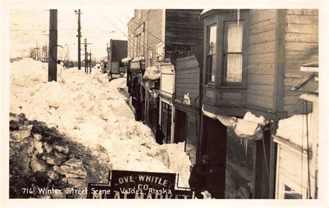 Real Photo Postcard Giant Snow Pile Winter Street Scene In Valdez
