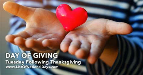 National Day Of Giving List Of National Days