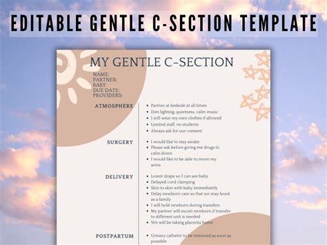 Editable Gentle C Section Birth Plan Canva Template Customize Your