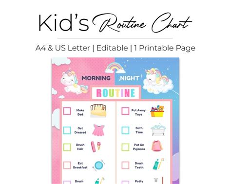 Editable Unicorn Morning Checklist And Bedtime Routine Chart Etsy