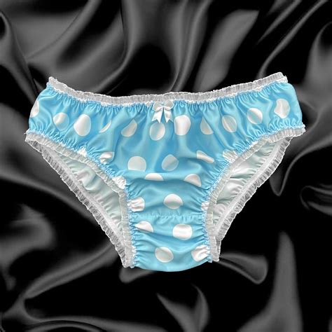 Aqua Blue Satin Polkadot Frilly Sissy Panties Bikini Knicker Briefs