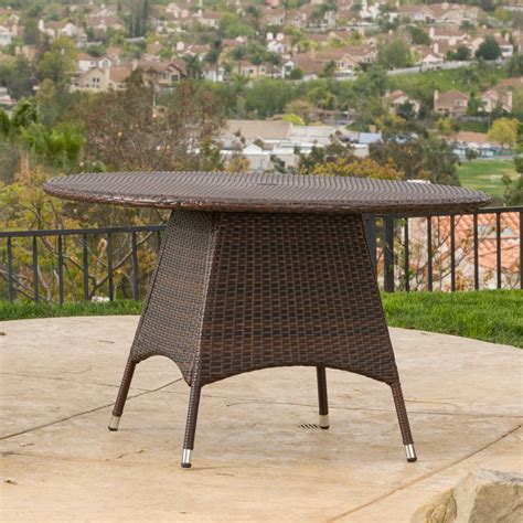 Ramsey Outdoor Wicker Round Dining Table Multi Brown