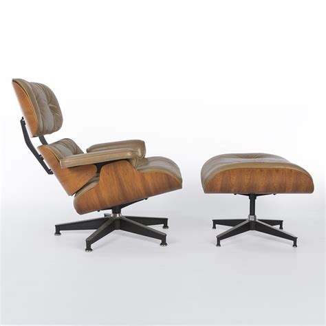 Golden Hue Rosewood And Beige Leather Eames Lounge Chair And Ottoman By