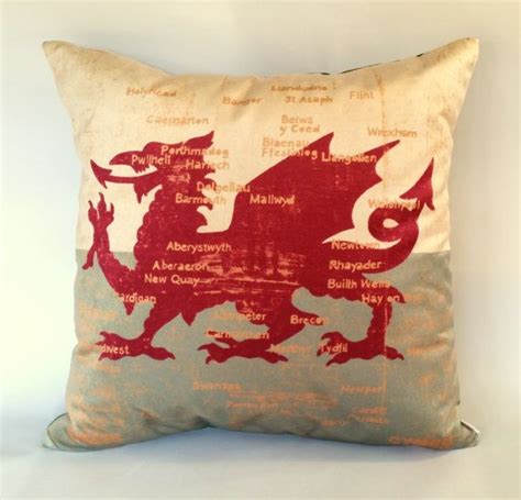 Welsh Dragon Map Cushion Antique Effect Antique Look Welsh Map