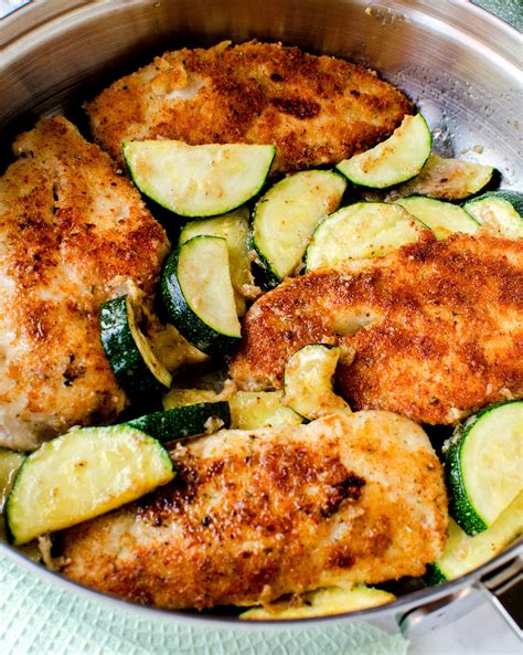 Allow about 2 minutes (until lightly browned) before turning to other side. Pan Fried Parmesan Chicken & Garlic Zucchini