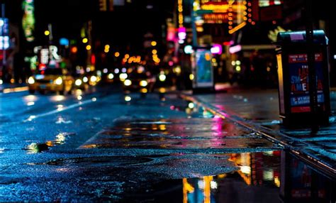 Hd Wallpaper Urban Colorful Night Times Square New York City Wet