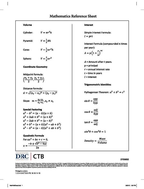 basic math formulas chart pdf