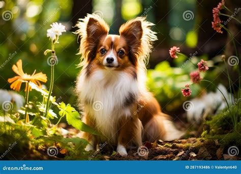 Small Brown And White Dog Sitting On The Ground In Forest Generative