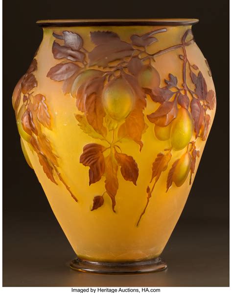 Emile Galle Blowout Overlay Glass Vase Patterned With Fruiting Lot 70085 Heritage Auctions