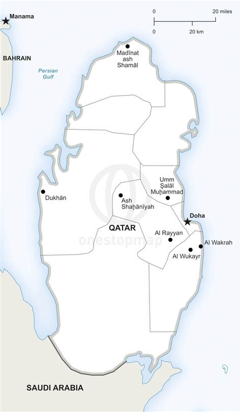 274761 bytes (268.32 kb), map dimensions: Vector Map of Qatar Political | One Stop Map