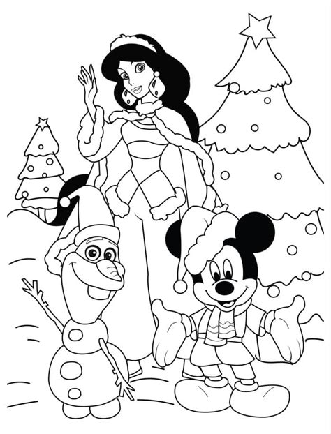 Disney Characters On Christmas Coloring Page Download Print Or Color