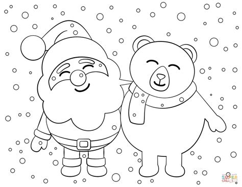 Free vintage christmas coloring page for adults santa reindeer. Santa and Bear coloring page | Free Printable Coloring Pages