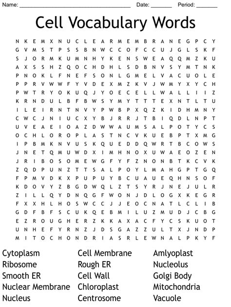 Cell Vocabulary Words Word Search Wordmint