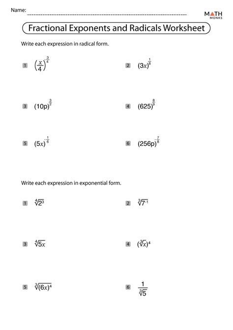 Fractional Exponents Worksheets Math Monks