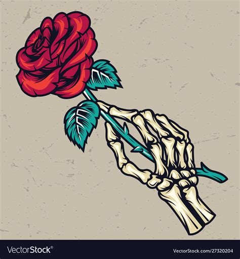 Colorful Skeleton Hand Holding Beautiful Rose Vector Image