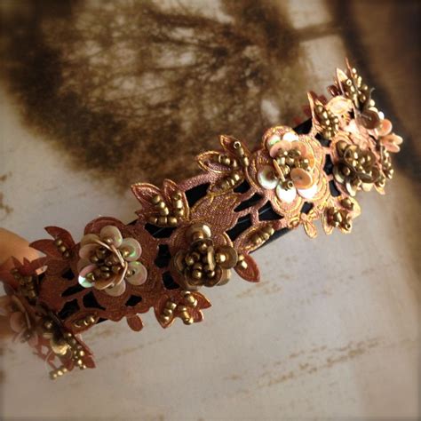 Blush And Antique Gold Beaded Sequin Beaded Headband On A Etsy Gold