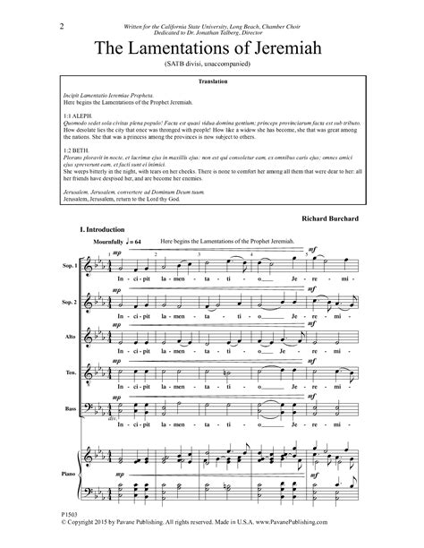 The Lamentations Of Jeremiah Sheet Music Richard Burchard Choir